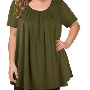 Army Green Short Sleeve Flowy Blouse